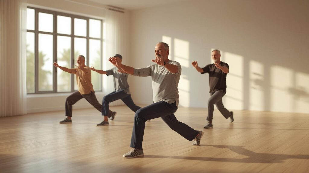 vier Menschen die Faszien Training machen